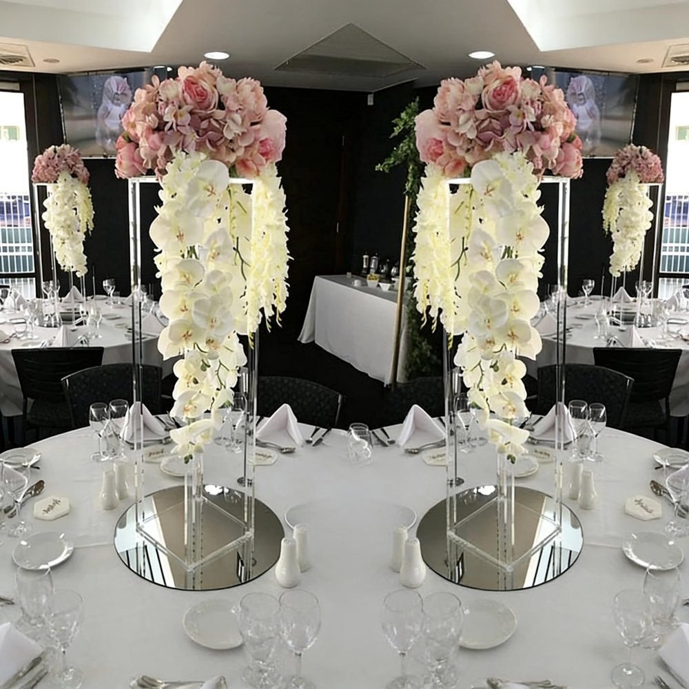 2 Pcs-31.5inch-Tall Vase Flowers Stand Wedding Table Centerpiece Decoration Bouquet Decor Pillar Floral Backdrop Stand for Party Marriage Elegant Chandelier Centerpiece Stands