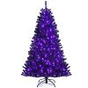 Goplus 6ft Pre-lit Black Christmas Tree, Hinged Artificial Halloween Tree w/ 250 Purple LED Lights & Metal Stand, Perfect Xmas Decoration for Holiday Festival Parties view 1