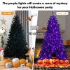 Goplus 6ft Pre-lit Black Christmas Tree, Hinged Artificial Halloween Tree w/ 250 Purple LED Lights & Metal Stand, Perfect Xmas Decoration for Holiday Festival Parties view 2