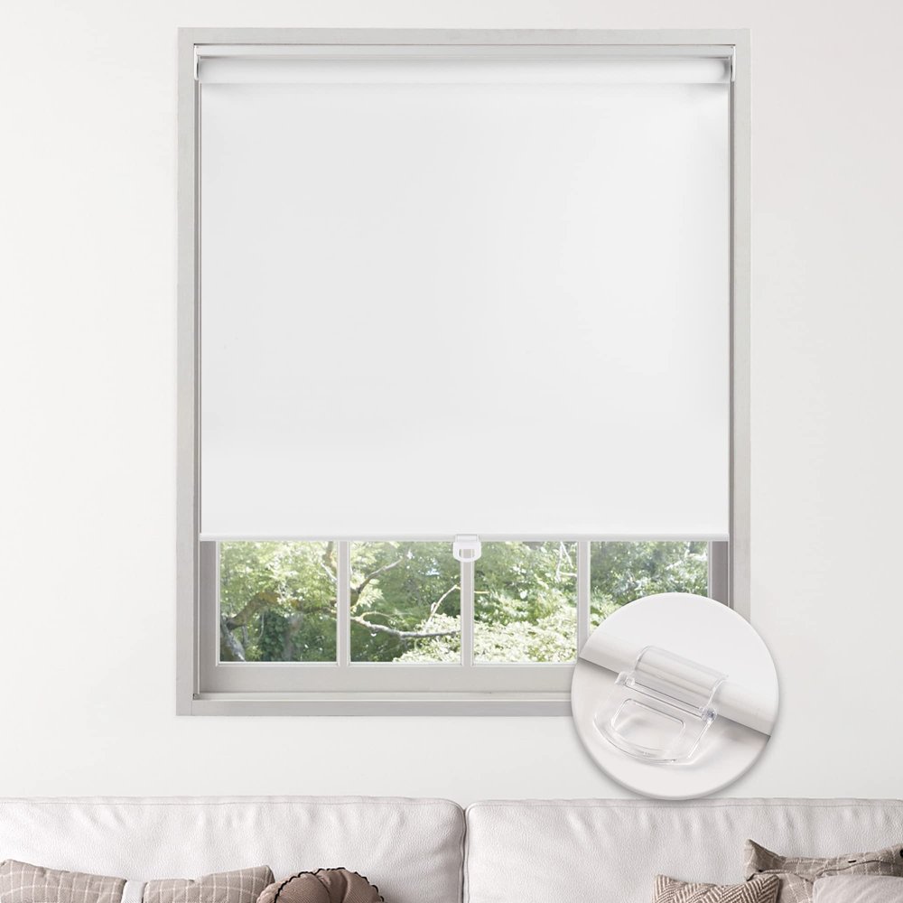Boolegon Roller Shades for Window Cordless Blackout Blinds Custom Cut to Size UV Protection Energy Saving Shades for Living Room Bedroom Home,White,33" W x 56" H.