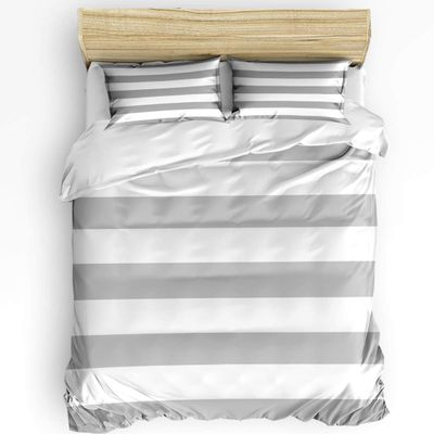 3 Piece Duvet Cover Set California King Size, Gray White Stripes Comforter Cover with Zipper Closure & Corner Ties Bedding Duvet Cover + 2 Pillow Sham