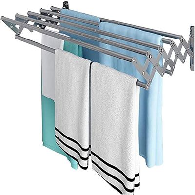 GXFWJD Bathroom Clothes Drying Rack Wall-Mounted Towel Rack Classic Towel Bar 7 Bars for Hanging Garments Great for Laundry Room Bathroom Utility Area (Color : Silver, Size : 100cm)
