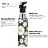 Daisy Water Bottle Daisies Black White Water Bottle Kids Bottle with Straw Lid Kids Insulated Stainless Steel Water Flask Leakproof Bottle 20 oz view 3