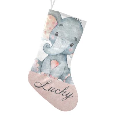 CUXWEOT Personalized Elephant Pink Christmas Stocking Customize Name Decor for Xmas Tree Fireplace Hanging Party 17.52 x 7.87 Inch