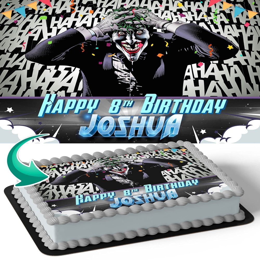 Cakecery The Joker Comic Edible Cake Image Topper Personalized Birthday Cake Banner 1/4 Sheet
