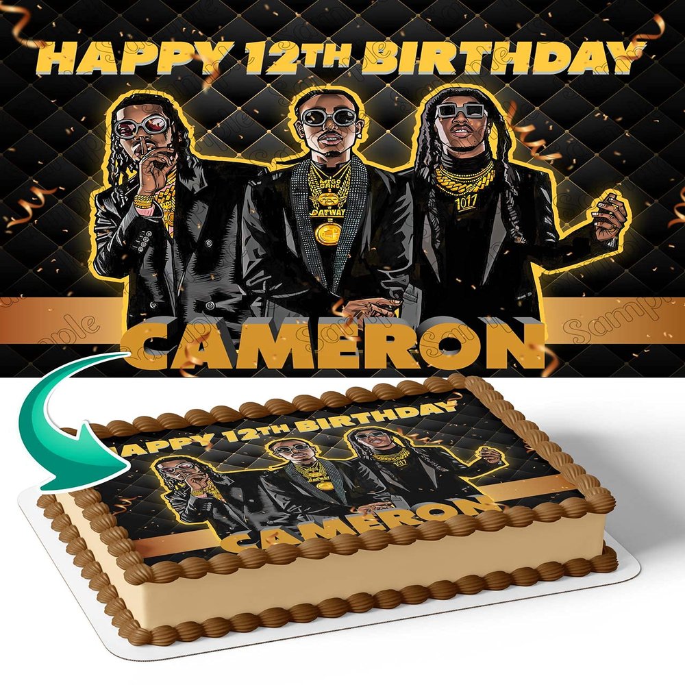 Cakecery Migos Quavo Offset Takeoff Edible Cake Image Topper Personalized Birthday Cake Banner 1/4 Sheet