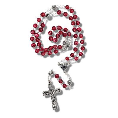 Needzo - Rosary Beads Catholic for Men, Miraculous Mary Rosaries with Red Glass Our Father Beads, Rosaries, and Silver Tone Crucifix, Prayer Necklace Religious Jewelry Gifts, 18 Inches