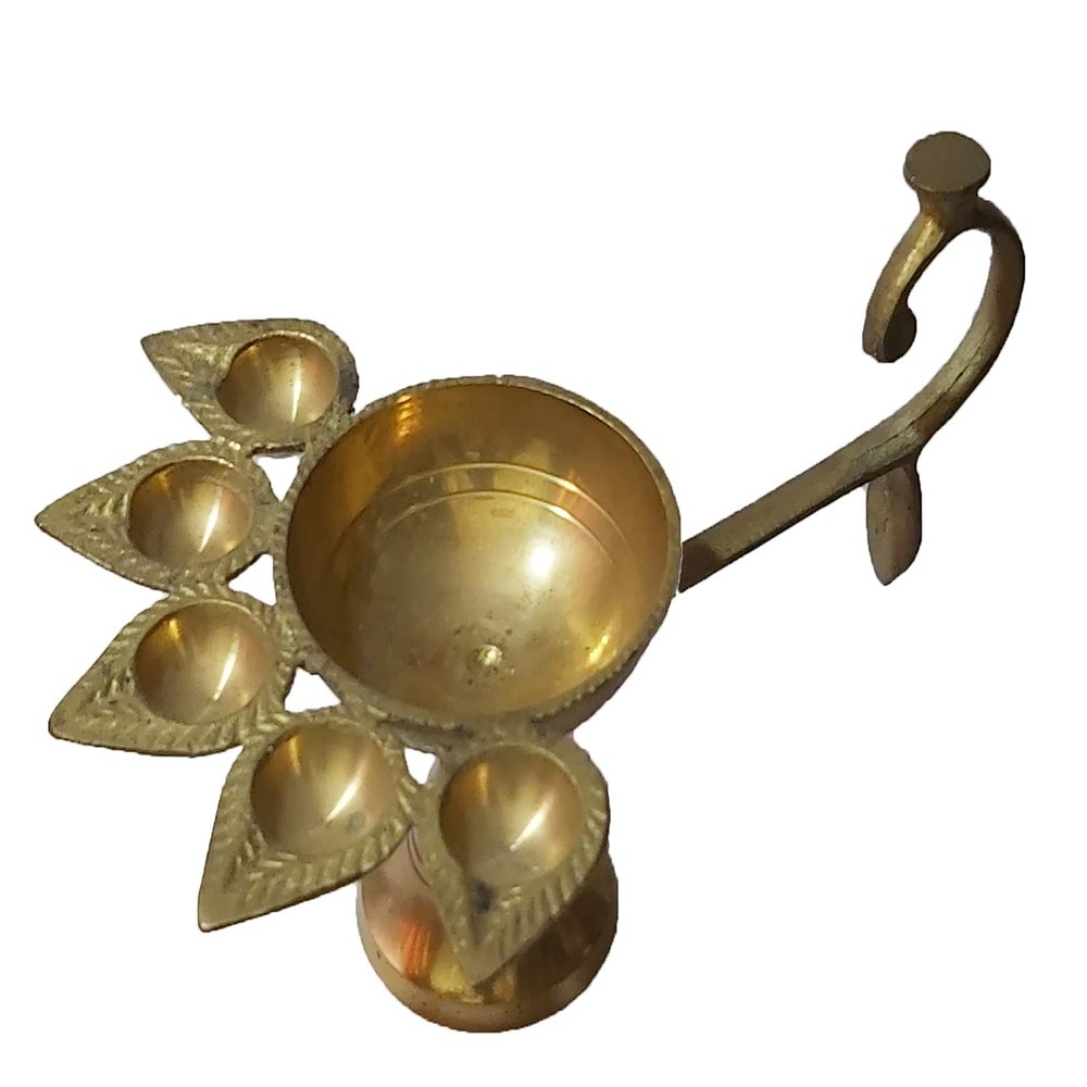 Handmade Indian puja Golden Oil lamp for Diwali Pooja Article akhand Diya for Pooja Purpose (Diya-08)