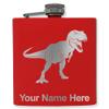 6oz Stainless Steel Flask, Tyrannosaurus Rex Dinosaur, Personalized Engraving Included (Red) view 1