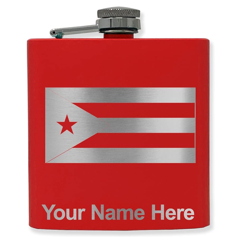 6oz Stainless Steel Flask, Flag of Cuba, Personalized Engraving Included (Red)