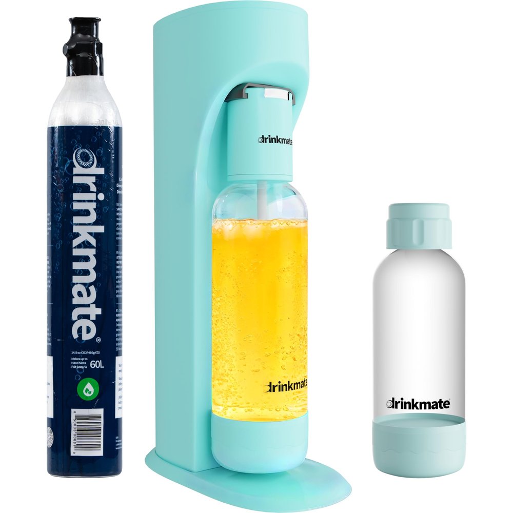 Drinkmate OmniFizz, Sparkling Water and Soda Maker, Carbonates Any Drink - Special Bundle - Includes 60L CO2 Cylinder, Two Carbonation Bottles, and Fizz Infuser (Arctic Blue)