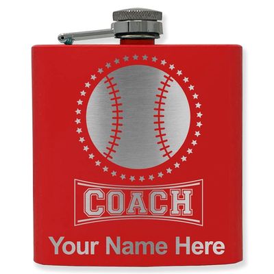 6oz Stainless Steel Flask, Baseball Coach, Personalized Engraving Included (Red)