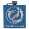 6oz Stainless Steel Flask, Dolphin Yin Yang, Personalized Engraving Included (Dark Blue) view 1