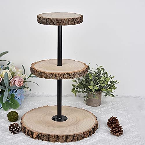19'' Tall 3 Tier Wooden Cake Stand Wedding Tired Cupcake Stand Serving Tray Fruit Platter Cake Holder Cheese Plates Dessert Display Stand with Metal Pole