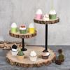 14'' Tall 3 Tier Wooden Cake Stand Wedding Tired Cupcake Stand Serving Tray Fruit Platter Cake Holder Cheese Plates Dessert Display Stand with Metal Pole view 4