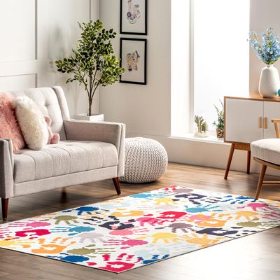 nuLOOM Pinkie Machine Washable Handprint Kids Ultra Thin Area Rug, 3' x 5', Multi