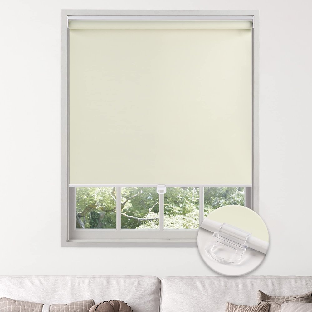 Boolegon Roller Shades for Window Cordless Blackout Blinds Custom Cut to Size UV Protection Energy Saving Shades for Living Room Bedroom Home,Beige,33" W x 56" H.