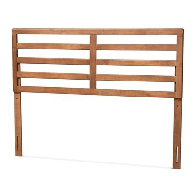 BOWERY HILL Full Size Wood Headboard, 56 in x 50 in, Rubberwood and Engineered Wood, Walnut Finish, Modern Wide Slat Design, Adjustable Height Options, Contemporary Bedroom Furniture