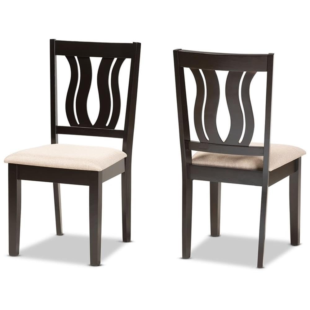 BOWERY HILL Sand Upholstered and Brown Finished Wood 2-Piece Dining Chair Set