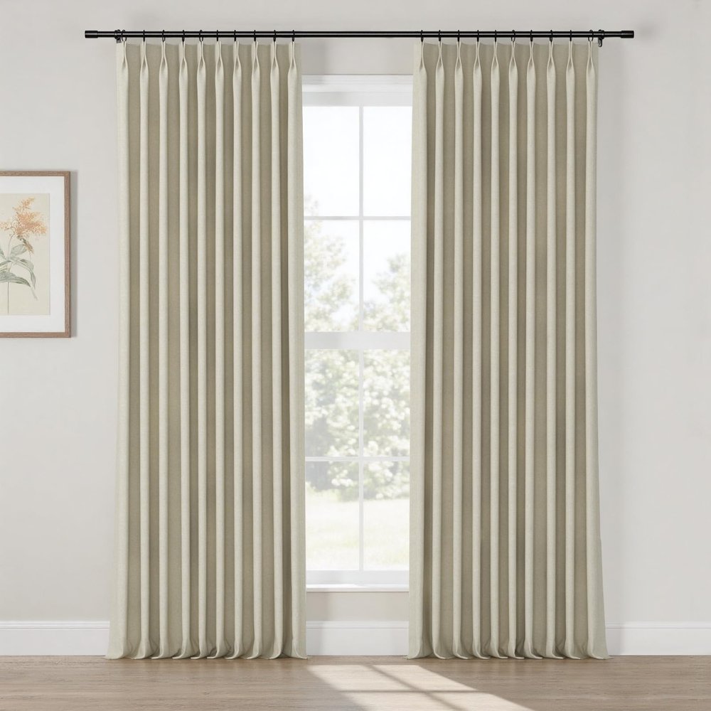 TWOPAGES Pinch Pleat Blackout Curtain for Bedroom, Thermal Insulated Privacy Thick Window Drape, 1 Panel, 84 x 102 Inch, Flax