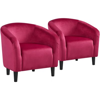 Yaheetech Accent Chairs, Velvet Barrel Chair Cozy Club Chairs with Sturdy Legs and Soft Padded Seat for Bedroom/Living Room/Reading Room, Rose Red, Set of 2
