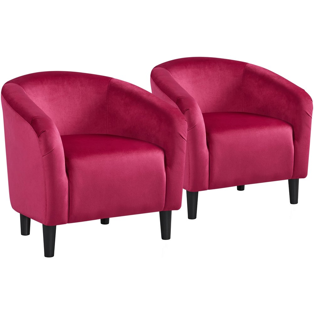 Yaheetech Accent Chairs, Velvet Barrel Chair Cozy Club Chairs with Sturdy Legs and Soft Padded Seat for Bedroom/Living Room/Reading Room, Rose Red, Set of 2