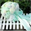 N.L.B Handmade White Bridesmaid Bouquet Crystal Brooch Bridal Wedding Bouquet Decor Mint Artificial Flowers (Mint-2pcs) view 2
