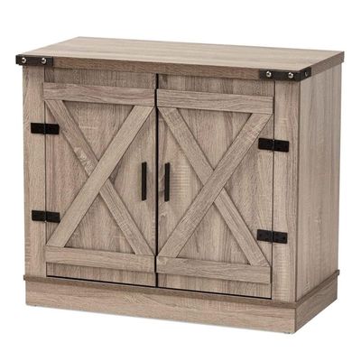 BOWERY HILL 2-Door Farmhouse Wood Shoe Storage Cabinet in Brown
