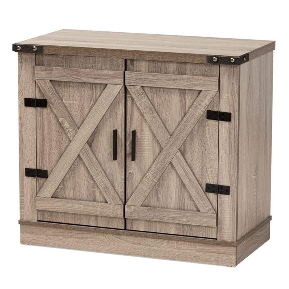 BOWERY HILL 2-Door Farmhouse Wood Shoe Storage Cabinet in Brown