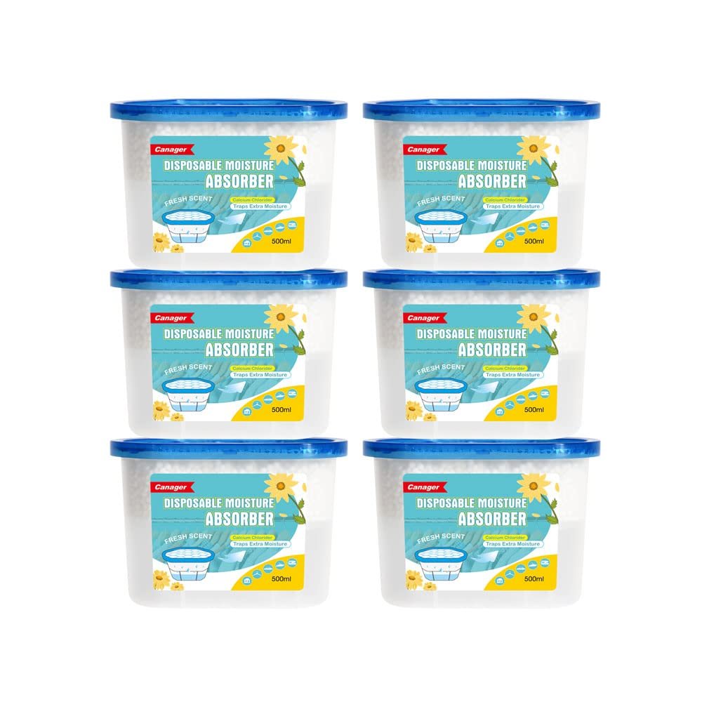 CANAGER Fresh Scent Moisture Absorber Box,Odor Eliminator and Dehumidifier Boxes for Closet,Bedroom,Kitchen,Bathroom-6 Packs,Cups - Traps Moisture for Fresher, Cleaner Air Yellow