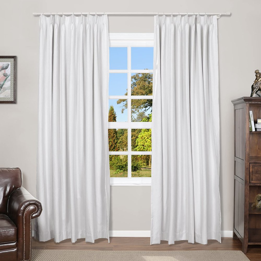 TWOPAGES White Linen Look Blackout Drape, Solid Thermal Insulated Sun Blocking Privacy Pinch Pleat Curtain for Bedroom Living Room, 84W x 102L, 1 Panel