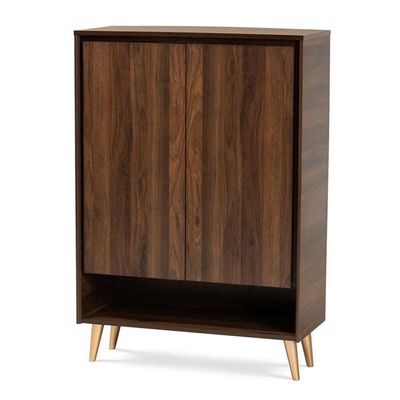 BOWERY HILL 2-Door Mid-Century Wood Entryway Shoe Storage Cabinet in Brown