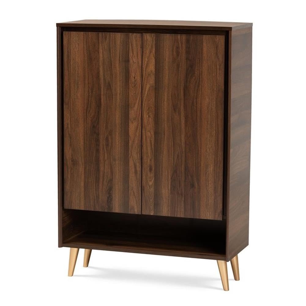 BOWERY HILL 2-Door Mid-Century Wood Entryway Shoe Storage Cabinet in Brown