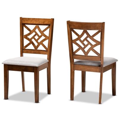 BOWERY HILL Upholstered Seat Wood Dining Chair in Brown and Gray (Set of 2)