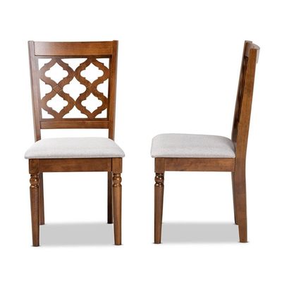 BOWERY HILL 2-Piece Dining Chair Set, 37.4" H x 18.7" W x 20" D, Grey Upholstered Foam Seat, Walnut Brown Solid Wood Frame, Symmetrical Back Design, Turned Legs, Sophisticated Dining Room Seating