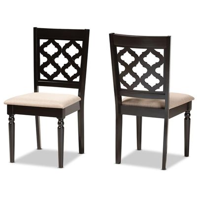 BOWERY HILL Upholstered Seat Wood Dining Chair in Brown and Sand (Set of 2)