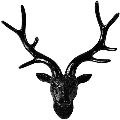 LJYT Stag Head Wall Mount Wall Decor Luxurious Resin Animal Head Wall Background Wall Decoration for Family, Office, Hotel (Color : Black, Size : 35 * 14.5 * 42.5 cm)