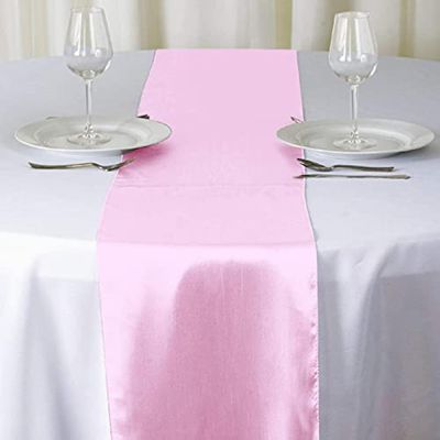 10 Pc 12 x 108 inch Long Charmeuse Satin Table Runners Bright Shiny Satin Silk and Smooth Fabric Runners for Table Decorations Great for Birthday Parties,Baby Shower Banquet Wedding - Pink