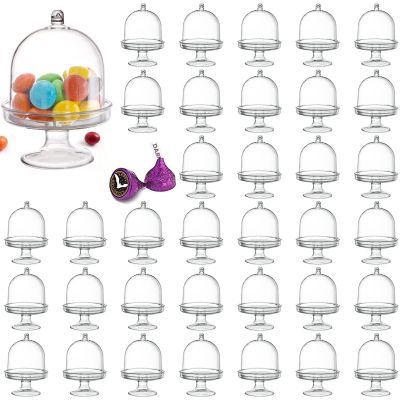Okllen 36 Pack Mini Cake Plate with Lid, Plastic Cupcake Stand Dome Cover, Clear Small Cake Display Stand for Chocolate, Dessert, Wedding, Birthday, Baby Shower, Tea Party Supplies
