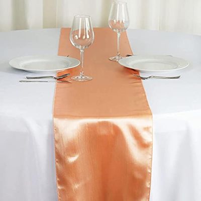 10 Pc 12 x 108 inch Long Charmeuse Satin Table Runners Bright Shiny Satin Smooth Fabric Runners for Table Decorations Great for Birthday Parties,Baby Shower Banquet Wedding - Peach