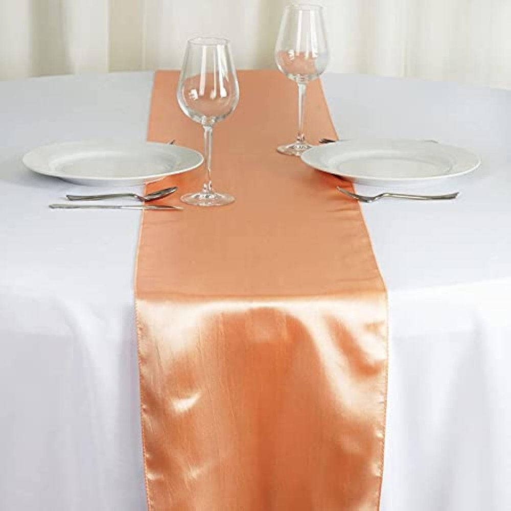 10 Pc 12 x 108 inch Long Charmeuse Satin Table Runners Bright Shiny Satin Smooth Fabric Runners for Table Decorations Great for Birthday Parties,Baby Shower Banquet Wedding - Peach