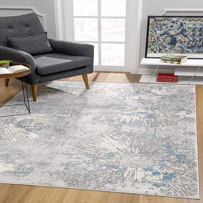 HomeRoots 100% High Grade Polypropylene 4 x 6 Blue Abstract Circular Motifs Area Rug