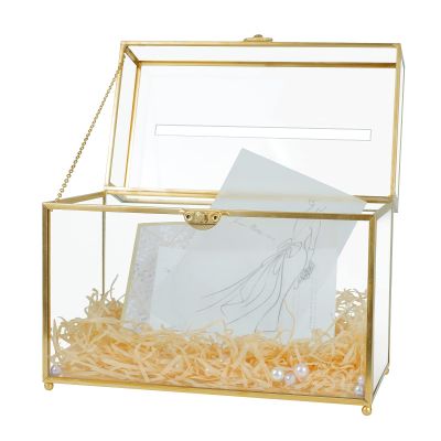 Jajamy Glass Wedding Card Box with Slot, Large Clear Card Box Gold Brass Gift Card Storage Box Perfect for Wedding Receptions, Birthday Party, Bridal Shower Greeting Card Organizer