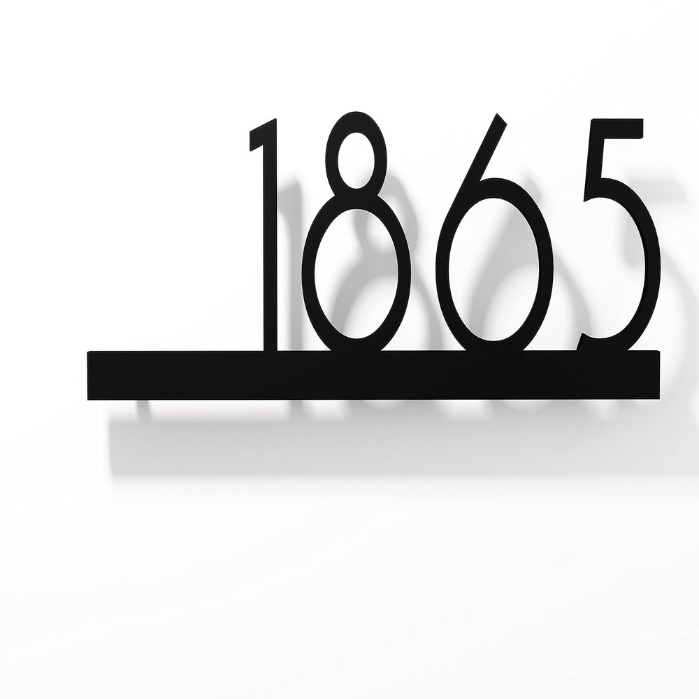 Bauhaus Modern House Numbers - Black with Black Acrylic - Contemporary Home Address - Number Sign - Door Number - Room Number (5 Numbers 4" / 10 cm, Glossy Purple)