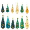 DEDEMCO 12Pcs Mini Christmas Tree,Mini Pine Trees Artificial Tiny Pine Tree with Wooden Base Star Ball,Frosted Sisal Trees Bottle Brush Trees Plastic Winter Snow Ornaments for Xmas Holiday Room Decor view 1