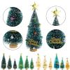 DEDEMCO 12Pcs Mini Christmas Tree,Mini Pine Trees Artificial Tiny Pine Tree with Wooden Base Star Ball,Frosted Sisal Trees Bottle Brush Trees Plastic Winter Snow Ornaments for Xmas Holiday Room Decor view 2