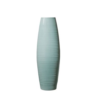 Large Blue Vase, Horizontal Stripes Ceramic Vase Living Room Hotel Lobby Floor-to-Ceiling Decorative Vase(Size:22 * 80CM)