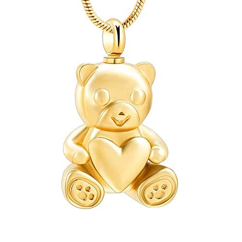 TIANZXS Stainless Steel Teddy Bear Pet Urn Ashes Pendant Memorial Ash Keepsake Cremation Jewelry Necklace for Ashes Gold-Color