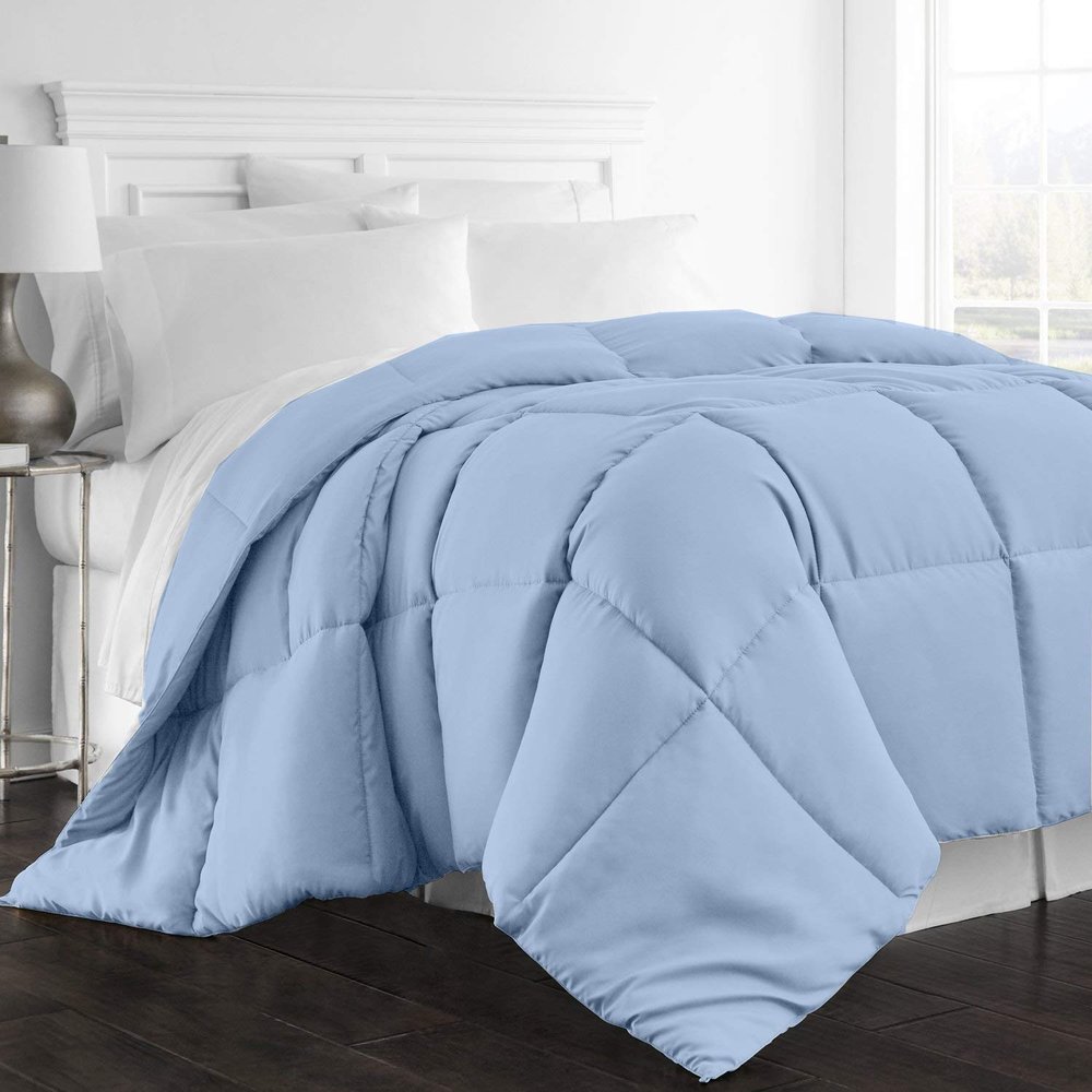 Archu Sheets 1-Pc Comforter 100% Egyptian Cotton, 600 Thread Count 200 GSM Fiber Fill - Olympic Queen Light Blue Solid