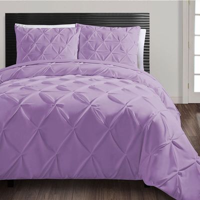 Bedding Empire Luxurious 4 Piece Pintuck Duvet Cover Set with Fitted Sheet 100% Egyptian Cotton 500 Thread Count Twin Size, Lavender Color